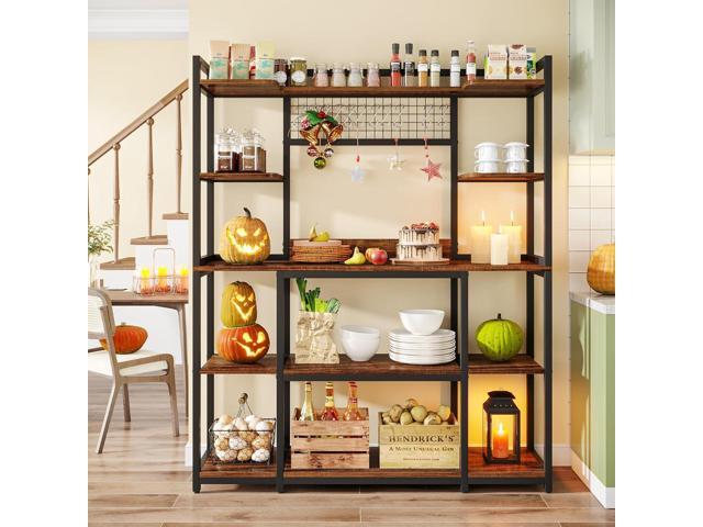 Tribesigns Large Bakers Rack, 55' Wide Kitchen Hutch Cabinet Microwave Stand with 11 Hooks, 5-Tier Bakers Rack Kitchen Storage Shelf with Hutch,...