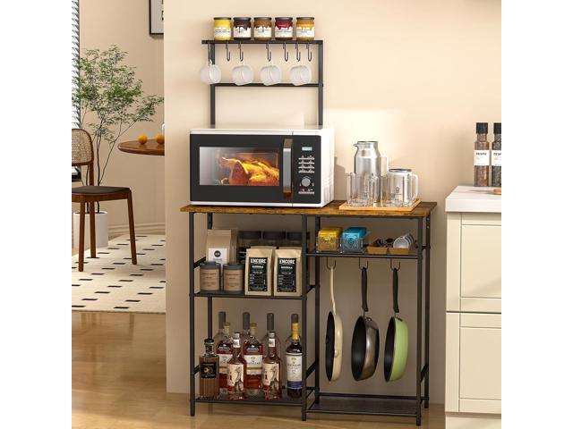 Baker's Rack for Kitchen with Storage, Microwave Stand with Adjustable Shelves and 10 S Hooks, 6-Tier Coffee Bar Station, Kitchen Shelves for...