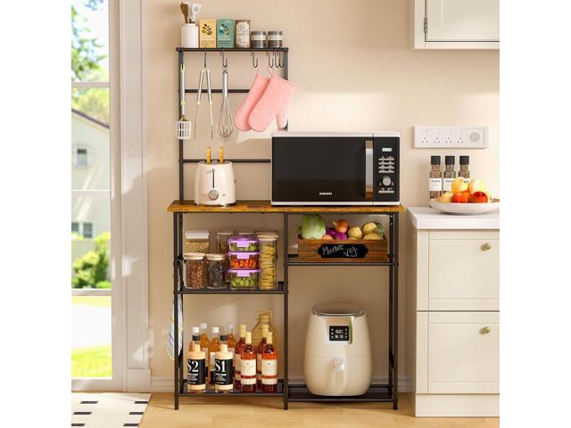 Baker's Rack for Kitchen with Storage, Microwave Stand with Adjustable Shelves and 10 S Hooks, 6-Tier Coffee Bar Station, Kitchen Shelves for...