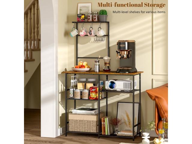 Baker's Rack for Kitchen with Storage, Microwave Stand with Adjustable Shelves and 10 S Hooks, 6-Tier Coffee Bar Station, Kitchen Shelves for...