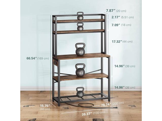 Denkee Large Bakers Rack with Power Outlets, 5-Tier Microwave Stand with Storage, Coffee Bar Stand, Industrial Kitchen Shelf Rack, 38 x 15.7 x 66.9...