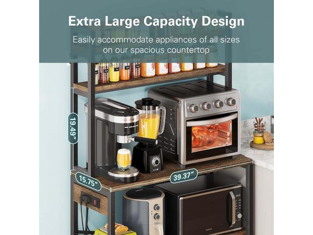Denkee Large Bakers Rack with Power Outlets, 5-Tier Microwave Stand with Storage, Coffee Bar Stand, Industrial Kitchen Shelf Rack, 38 x 15.7 x 66.9...