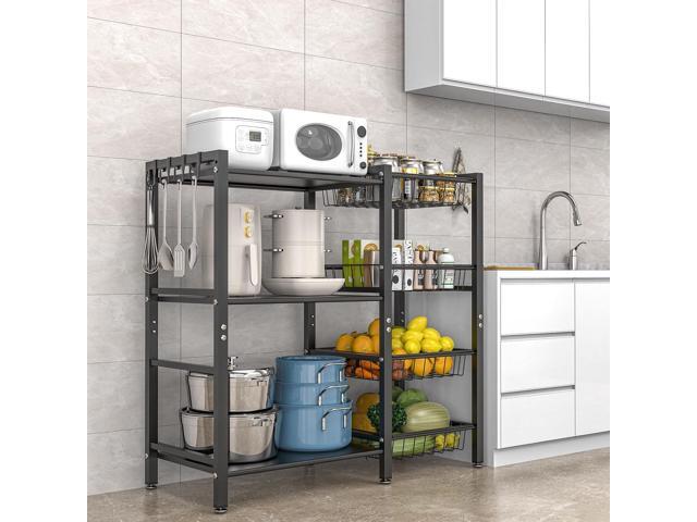 Storage Rack Kitchen Baker's Rack - Utility Microwave Oven Stand with Steel Mesh Baskets