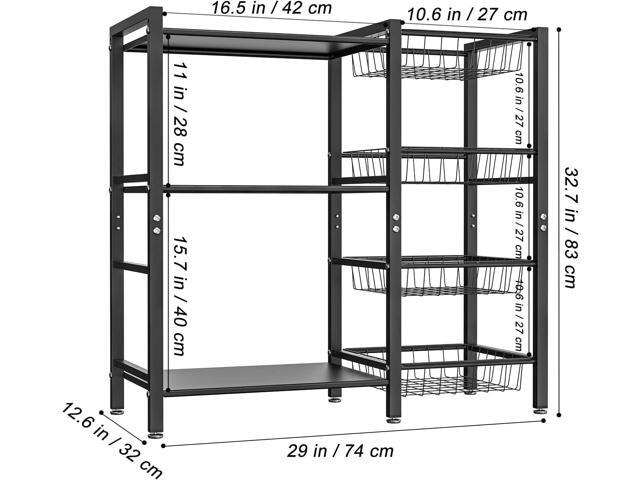 Storage Rack Kitchen Baker's Rack - Utility Microwave Oven Stand with Steel Mesh Baskets