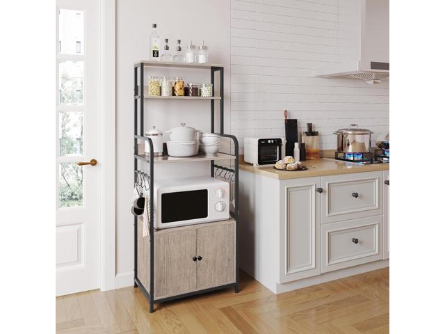 Yaheetech 4-Tier Kitchen Bakers Rack with Storage Cabinet and Hutch, Microwave Oven Stand Coffee Bar Pantry Cabinet with 8 S Hooks, Freestanding...