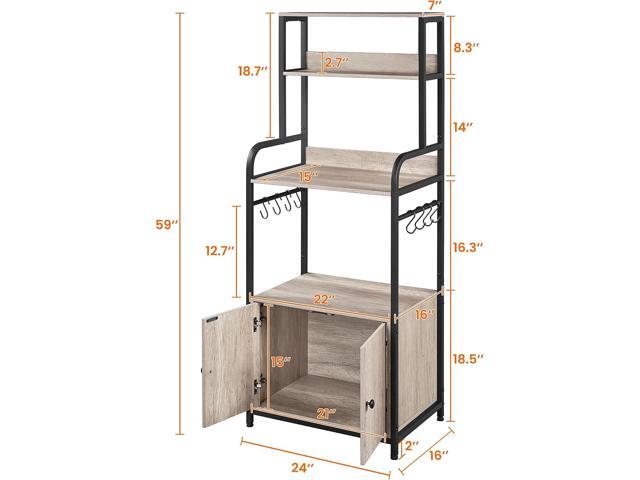 Topeakmart Kitchen Baker's Rack with Storage Shelves, 4-Tier Microwave Stand with 8 Hooks and Cabinet, 59'' Height Kitchen Shelves for Spices, Pots...