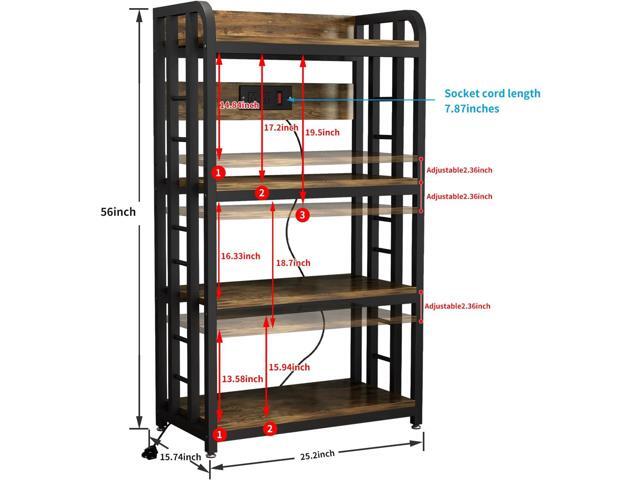 Bakers Rack with Power Outlet, 4-Tier Rustic Brown Kitchen Baker's Rack, Microwave Stand with Storage, Suitable for Living Room, Dining Room,...