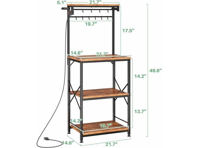 Kitchen Bakers Rack with Power Outlet 10 Hooks, 4 Tiers Coffee Bar Station Cabinet, Microwave Stand with Storage (Rustic Brown, 21.7 x 14.2 x 49.6...