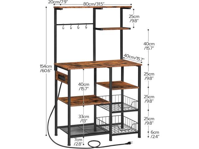 HOOBRO Large Bakers Rack with Power Outlets, 6-Tier Microwave Stand with 4 Hooks, Coffee Bar, Kitchen Shelf with Wire Basket, for Kitchen, Living...