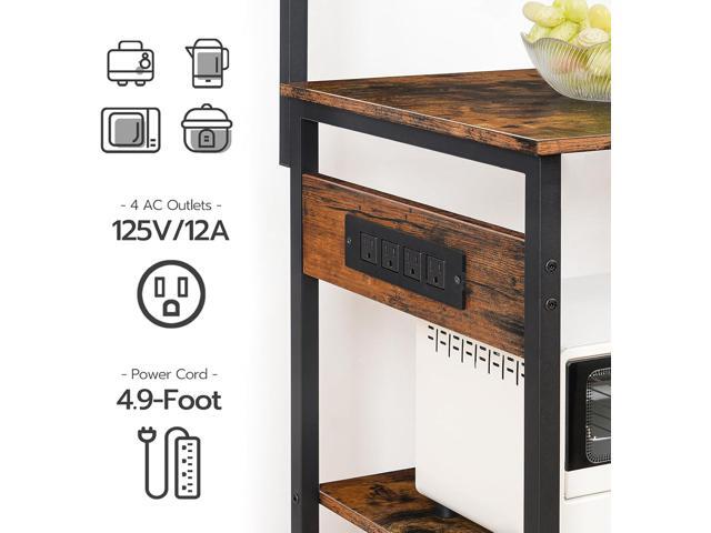 HOOBRO Large Bakers Rack with Power Outlets, 6-Tier Microwave Stand with 4 Hooks, Coffee Bar, Kitchen Shelf with Wire Basket, for Kitchen, Living...