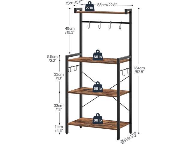HOOBRO Kitchen Bakers Rack with Storage, 4 Tiers Coffee Bar Station, Microwave Stand with 8 S-Shaped Hooks, Kitchen Storage Shelf Rack for Small...