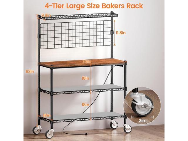 Leteuke Bakers Rack with Power Outlet & Storage, 36 Inch Microwave Stand Kitchen Cart, 4-Tier Metal Kitchen Shelves Cart with Wheels & 20 S-Hooks...