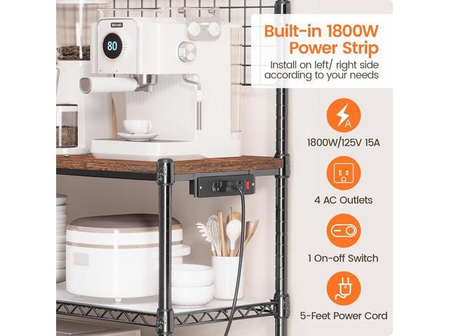 Leteuke Bakers Rack with Power Outlet & Storage, 36 Inch Microwave Stand Kitchen Cart, 4-Tier Metal Kitchen Shelves Cart with Wheels & 20 S-Hooks...