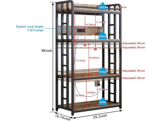 Adjustable 4-Tier Heavy Duty Kitchen Baker's Rack with Power Outlet, with Industrial Wheels, Free Standing Microwave Oven Cart Stand for Storage in...