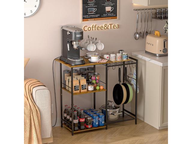 Kitchen Stand with Pots Rack, Utility Microwave Oven Stand with Storage, 5 Tiers Coffee Bar Table, Small Kitchen Bakers Rack with 6 S Hooks,...