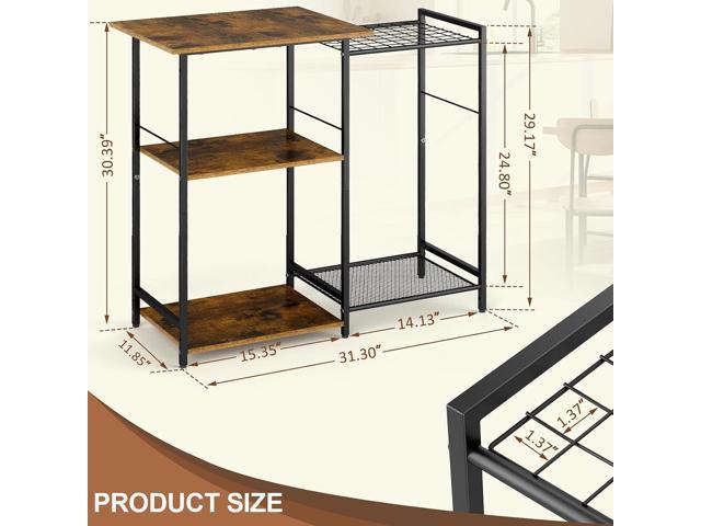 Kitchen Stand with Pots Rack, Utility Microwave Oven Stand with Storage, 5 Tiers Coffee Bar Table, Small Kitchen Bakers Rack with 6 S Hooks,...