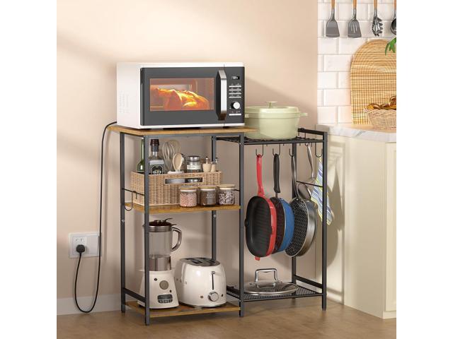 Kitchen Stand with Pots Rack, Utility Microwave Oven Stand with Storage, 5 Tiers Coffee Bar Table, Small Kitchen Bakers Rack with 6 S Hooks,...