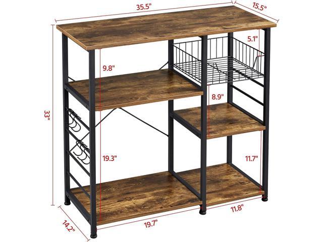 Yaheetech 4-Tier Kitchen Baker's Rack, Coffee Bar Microwave Stand Cart with Wire Basket & 6 Side Hooks, Kitchen Organizer Shelf for Spices/Utensils...
