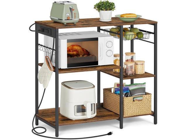 VASAGLE Baker's Rack, Coffee Bar Stand with Charging Station, Storage Shelves, Pull-Out Wire Basket, Table for Microwave, Kitchen, Rustic Brown...