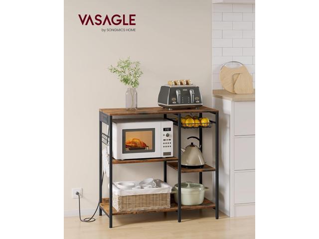 VASAGLE Baker's Rack, Coffee Bar Stand with Charging Station, Storage Shelves, Pull-Out Wire Basket, Table for Microwave, Kitchen, Rustic Brown...