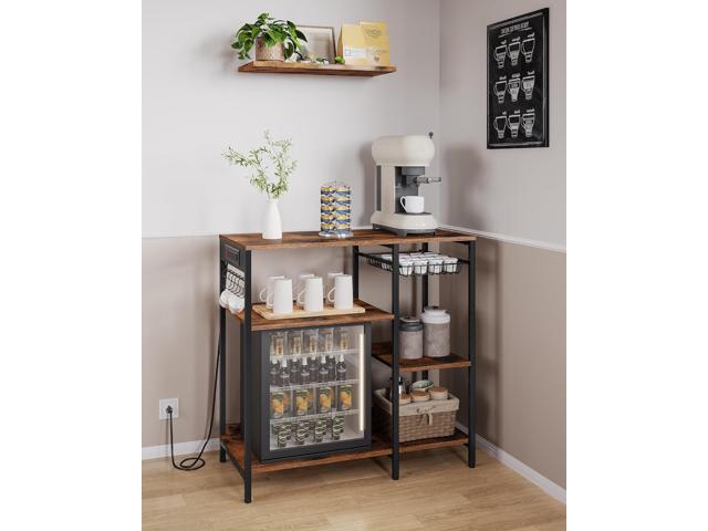 VASAGLE Baker's Rack, Coffee Bar Stand with Charging Station, Storage Shelves, Pull-Out Wire Basket, Table for Microwave, Kitchen, Rustic Brown...