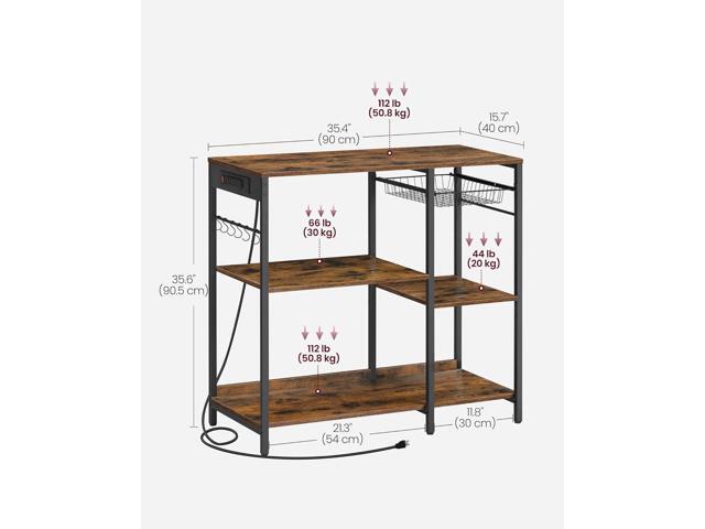 VASAGLE Baker's Rack, Coffee Bar Stand with Charging Station, Storage Shelves, Pull-Out Wire Basket, Table for Microwave, Kitchen, Rustic Brown...