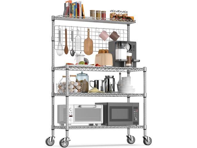 Leteuke Bakers Rack with Storage & Wheels, 42 Inch Microwave Stand Kitchen Shelves, 4-Tier Heavy Duty Storage Rack with 20 S-Hooks, Commercial...