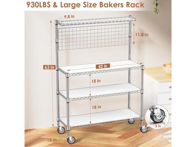 Leteuke Bakers Rack with Storage & Wheels, 42 Inch Microwave Stand Kitchen Shelves, 4-Tier Heavy Duty Storage Rack with 20 S-Hooks, Commercial...