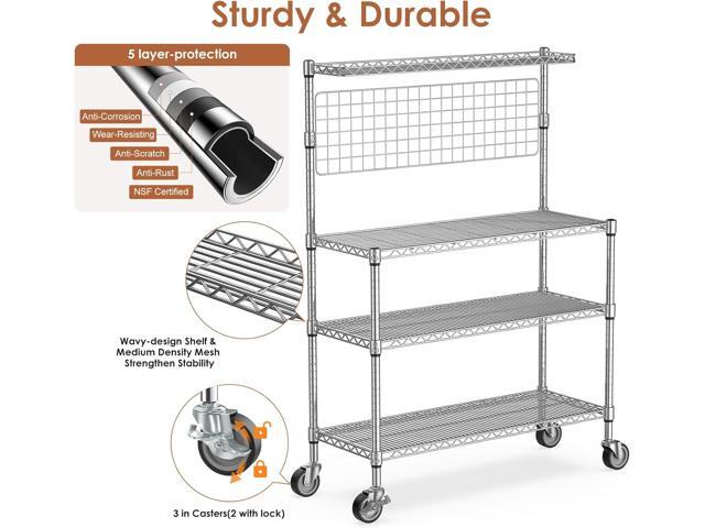 Leteuke Bakers Rack with Storage & Wheels, 42 Inch Microwave Stand Kitchen Shelves, 4-Tier Heavy Duty Storage Rack with 20 S-Hooks, Commercial...