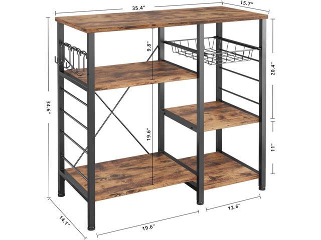 IRONCK Industrial Kitchen Bakers Rack, Kitchen Island Utility Storage Shelf, Coffee Bar Microwave Stand with 6 Hooks, Metal Frame, Simple Assembly,...