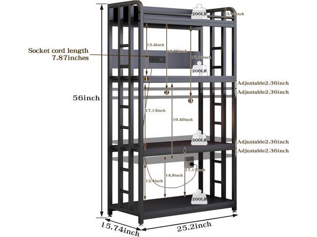 Adjustable 4-Tier Heavy Duty Kitchen Baker's Rack with Power Outlet, with Industrial Wheels, Free Standing Microwave Oven Cart Stand for Storage,...