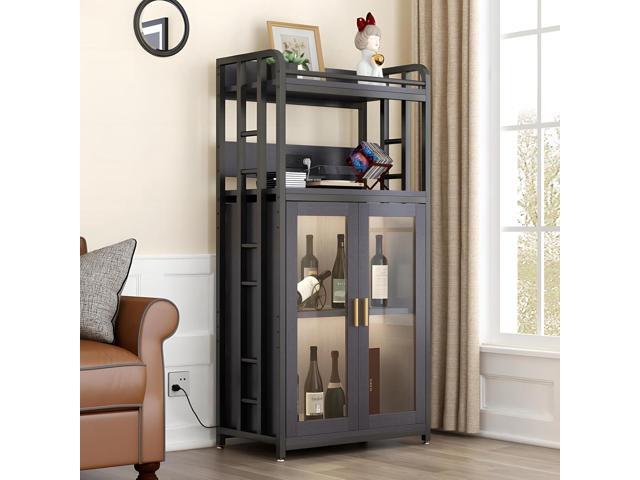 Adjustable 4-Tier Heavy Duty Kitchen Baker's Rack with Power Outlet, with Industrial Wheels, Free Standing Microwave Oven Cart Stand for Storage,...