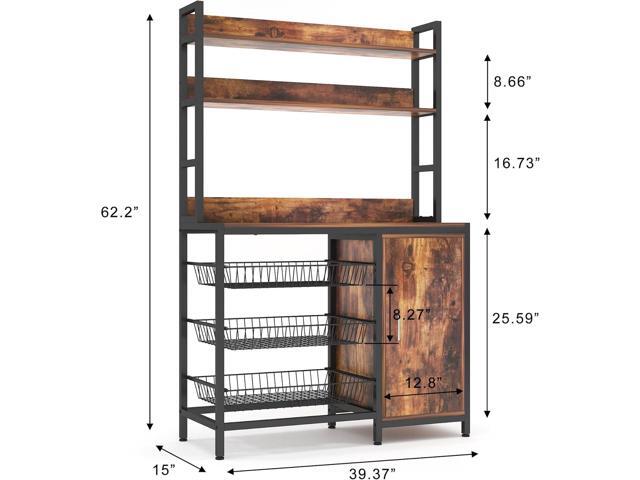 Kitchen Bakers Rack with Baskets and Door,Industrial Microwave Oven Stand,Utility Storage Shelf,Free Standing Kitchen Utility Cart Storage Shelf...