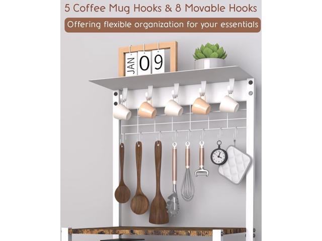 4 Tier Coffee Bar Station, Corner Bakers Rack with 5 Hooks & Wire Basket, Coffee Maker Stand for Small Space, Kitchen Storage Shelf for Entryway,...