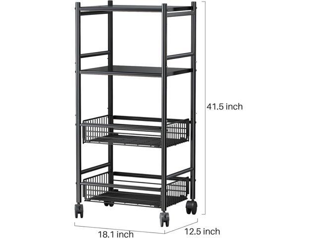 Kitchen Microwave Stand Shelf - 4 Tiers Metal Bakers Rack with Casters, Coffee Bar Station with Storage, Black