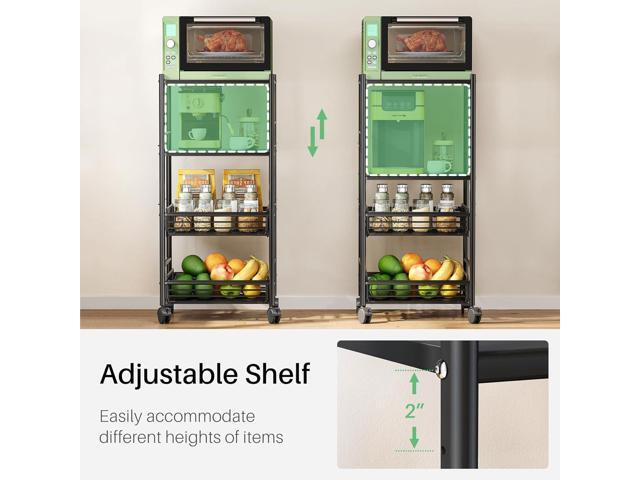 Kitchen Microwave Stand Shelf - 4 Tiers Metal Bakers Rack with Casters, Coffee Bar Station with Storage, Black
