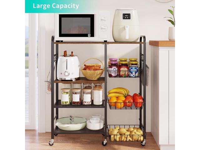 HapiRm Rolling Kitchen Microwave Cart - 4 Tier Microwave Table Stand with Pull-Out Baskets, Coffee Bar Baker's Rack with Wheels Rolling Storage...