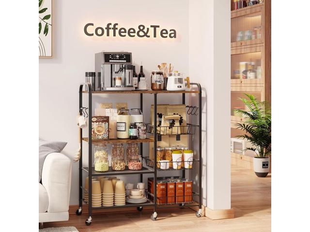 HapiRm Rolling Kitchen Microwave Cart - 4 Tier Microwave Table Stand with Pull-Out Baskets, Coffee Bar Baker's Rack with Wheels Rolling Storage...