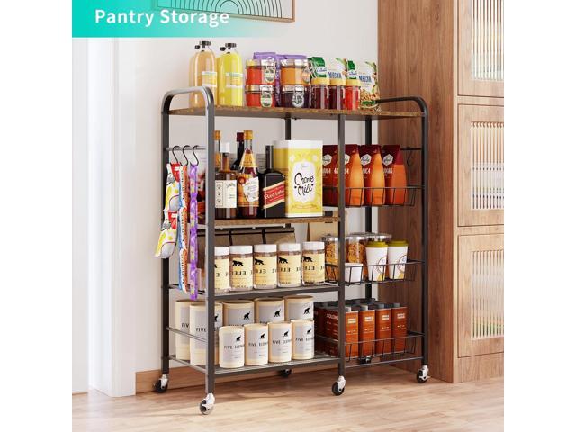 HapiRm Rolling Kitchen Microwave Cart - 4 Tier Microwave Table Stand with Pull-Out Baskets, Coffee Bar Baker's Rack with Wheels Rolling Storage...