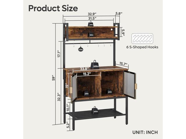 Bestier Coffee Bar with Storage, 5 Tier Microwave Stand with LED Lights, Kitchen Bakers Rack with Cabinet, Heavy Duty Storage Shelves for Kitchen...