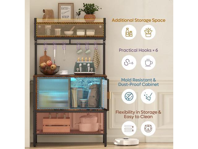 Bestier Coffee Bar with Storage, 5 Tier Microwave Stand with LED Lights, Kitchen Bakers Rack with Cabinet, Heavy Duty Storage Shelves for Kitchen...