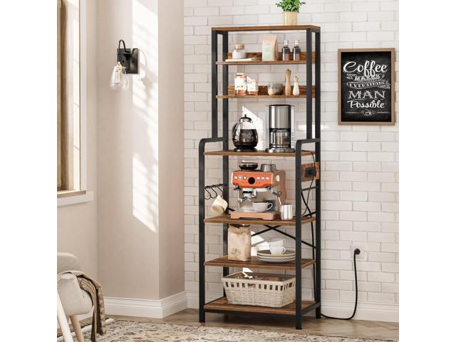 HOOBRO Bakers Rack with Power Outlet, 68.1inch Height Microwave Stand with 4 S-Shaped Hooks, 7-Tier Kitchen Storage Shelf Rack, Coffee Bar, for...