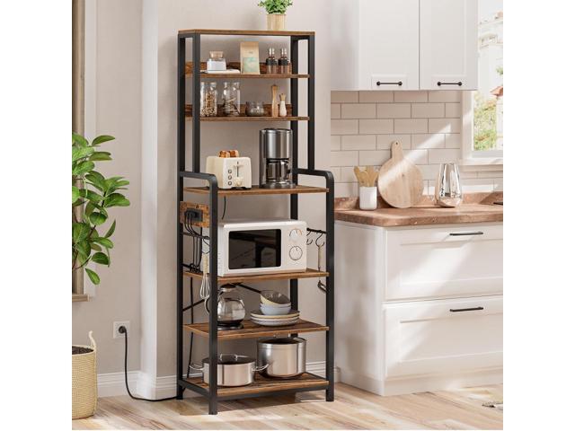 HOOBRO Bakers Rack with Power Outlet, 68.1inch Height Microwave Stand with 4 S-Shaped Hooks, 7-Tier Kitchen Storage Shelf Rack, Coffee Bar, for...