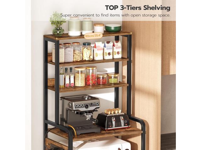 HOOBRO Bakers Rack with Power Outlet, 68.1inch Height Microwave Stand with 4 S-Shaped Hooks, 7-Tier Kitchen Storage Shelf Rack, Coffee Bar, for...
