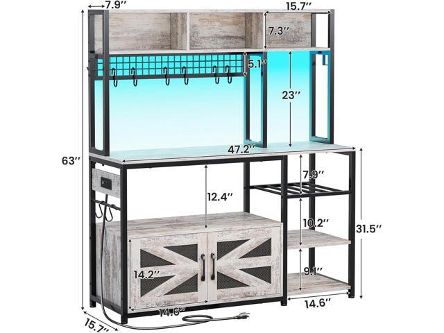 Itaar 47.2 Inch Bakers Rack with Power Outlet, Microwave Stand with Storage, Farmhouse Coffee Bar Cabinet Station with Wine Rack, Iron Grid and 8-S...