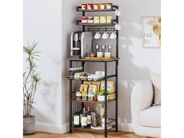 SWTYMIKI 6-Tier Coffee Stand Station - Tall Bakers Rack with Drawer & 6 Hooks, Corner Coffee Bar Station Bar Organizer Cabinet for Kitchen Living...