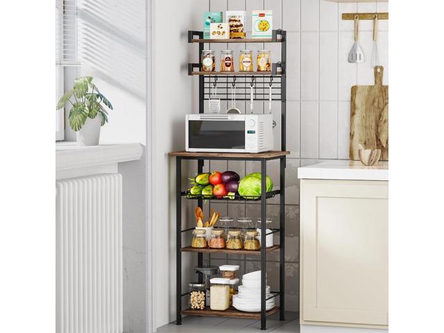 SWTYMIKI 6-Tier Coffee Stand Station - Tall Bakers Rack with Drawer & 6 Hooks, Corner Coffee Bar Station Bar Organizer Cabinet for Kitchen Living...