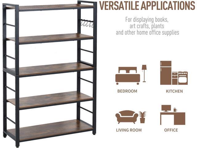 5-Tiers Bakers Rack,Microwave Oven Stand with Shelves,5 Tier Utility Storage Shelf with 5 Hooks,Multifunctional Shelf for...