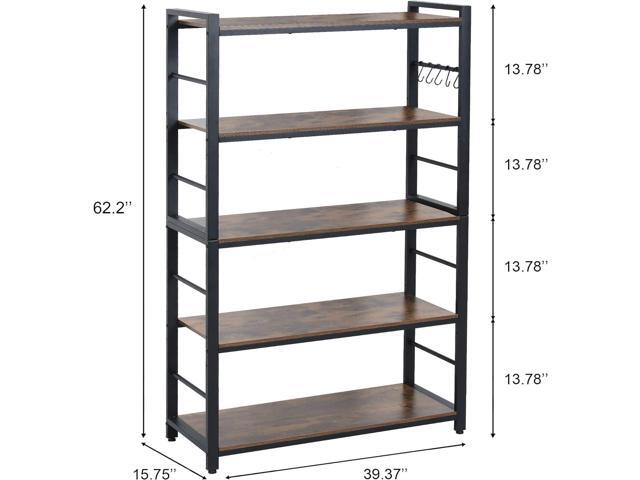 5-Tiers Bakers Rack,Microwave Oven Stand with Shelves,5 Tier Utility Storage Shelf with 5 Hooks,Multifunctional Shelf for...