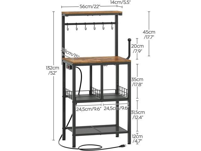 Bakers Rack with Power Outlet, Microwave Stand, Coffee Bar Table with Wine Glass Holder and Paper Holder, 4-Tier Kitchen Storage Rack for Dining...